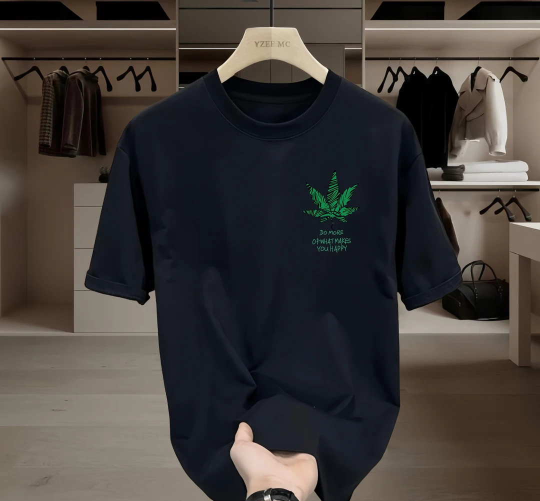 

Coconut Tree Printed Short Sleeve T-shirt Men's Summer New Fashion 100% Cotton Loose Breathable Round Neck Short Sleeve Top
