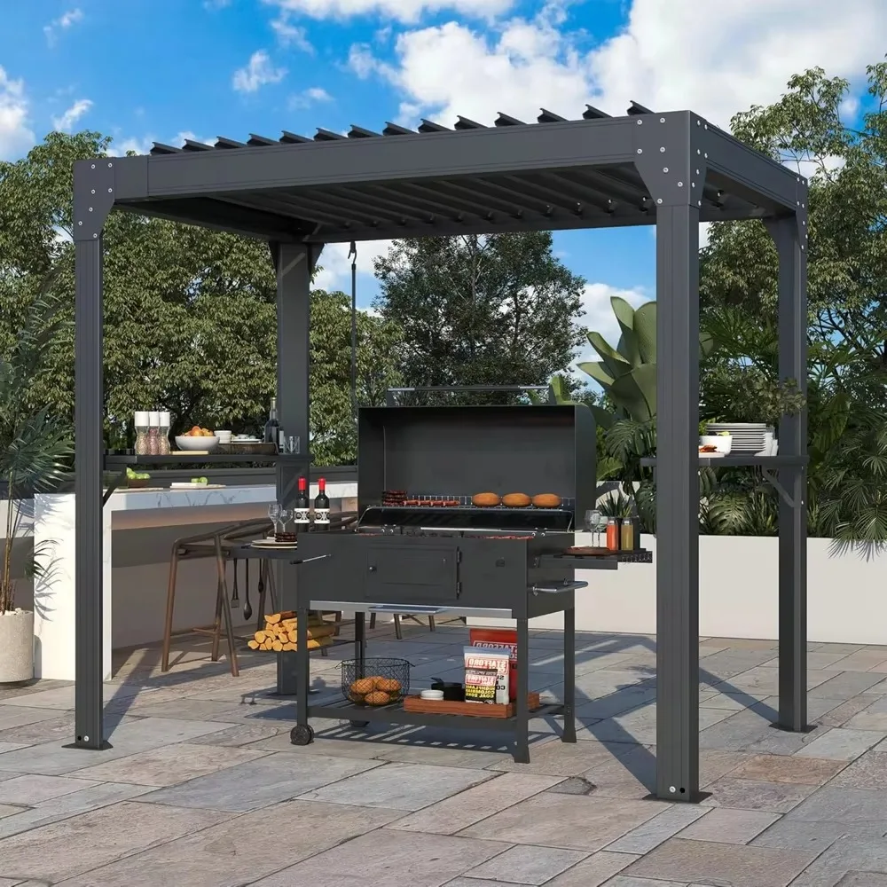 

Motorized Aluminum Pergola with LED Lights Waterproof Louvered Roof Outdoor Gazebo Modern Patio Cover for Backyard & Garden