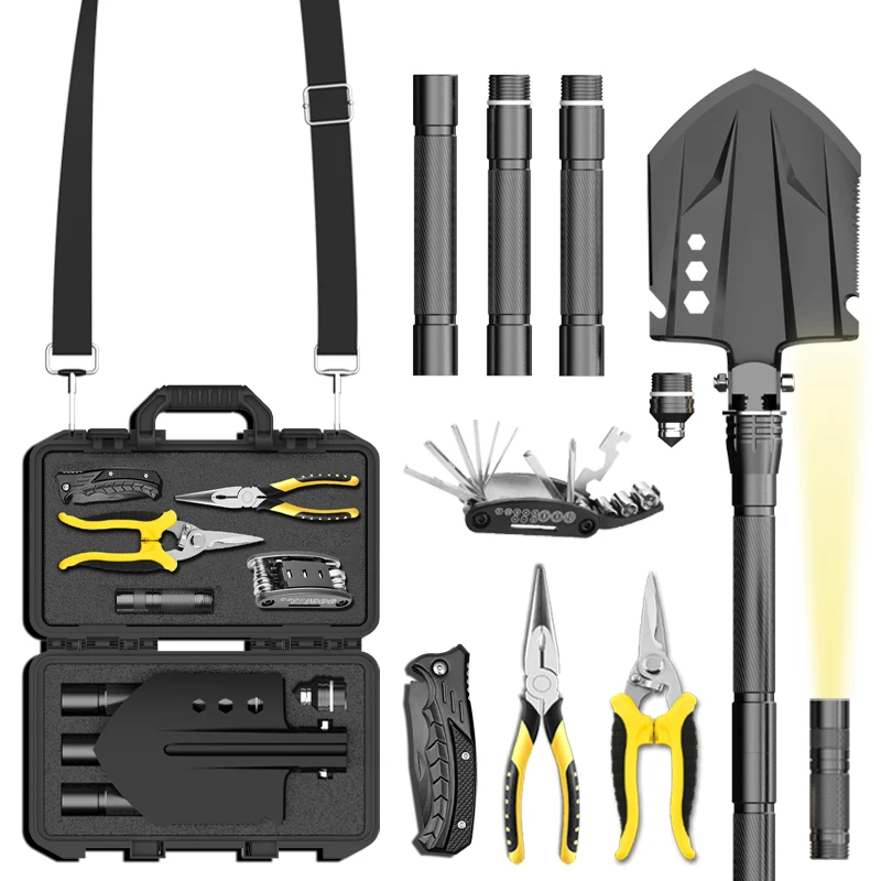 2024 Hot Selling Professional Portable Toolbox Set Multifunctional Outdoors Camping Survival Folding Tactical Shovel in stock