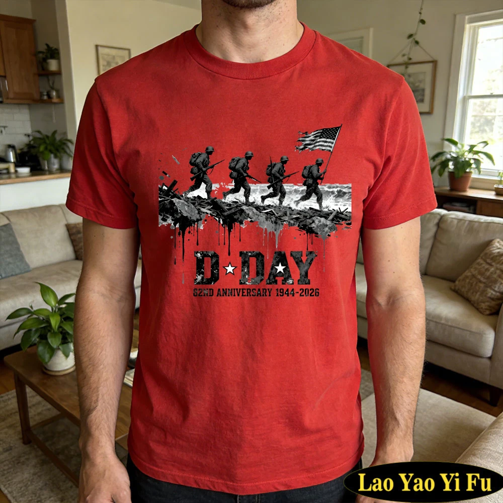 Normandy Campaign Memorial Men T Shirt Cotton Summer Short Sleeve Casual Fashion Military History Graphic Tee for Men Gift Tops