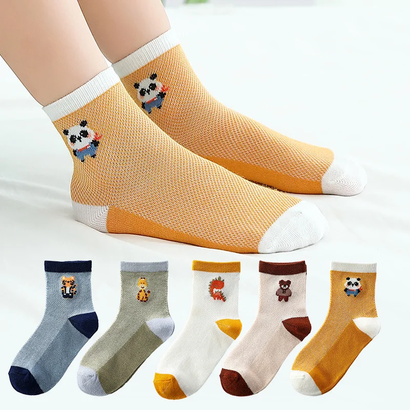 Calcetines de malla de verano para recién nacidos, calcetines bonitos de dibujos animados para niñas, calcetines finos de algodón suave para niños, 5 pares/lote