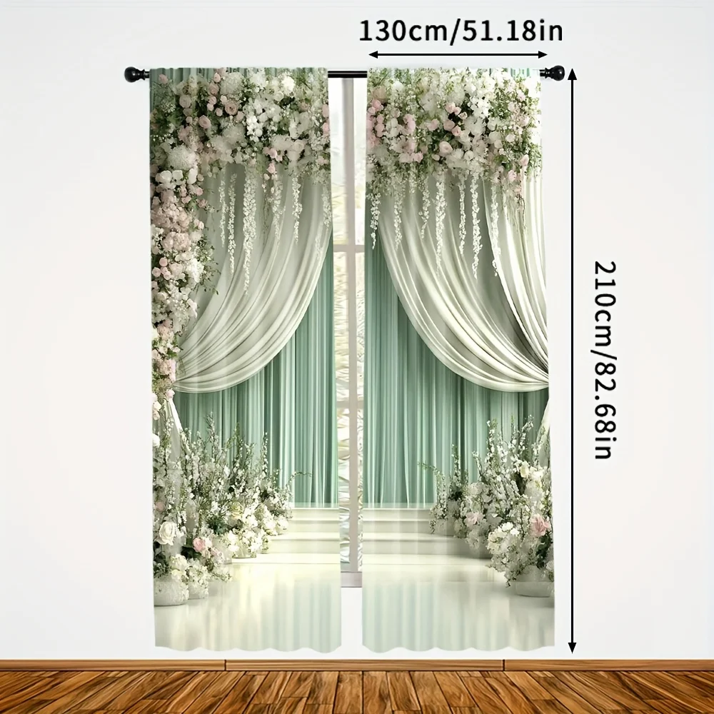 قطعتان من ستائر البوليستر المصنوعة من البوليستر باللونين الأخضر والوردي - متينة لديكور غرفة المعيشة وغرفة النوم والمكتب والمقهى #6