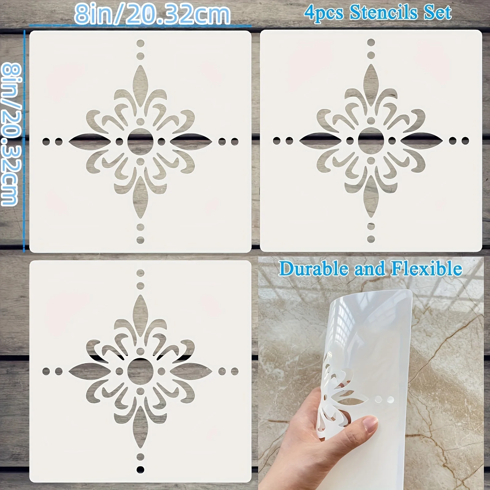 2-Pack 8x8in Reusable Painting Templates for Home Decor Wall Floor Tile Furniture DIY Art Craft Tutorials