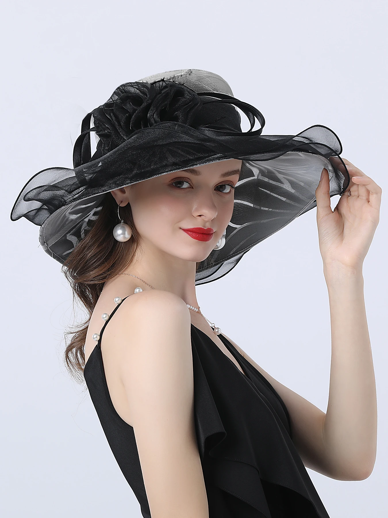 European and American fashion spring and summer organza sun hat for women travel sun protection foldable sun hat wide brim beach