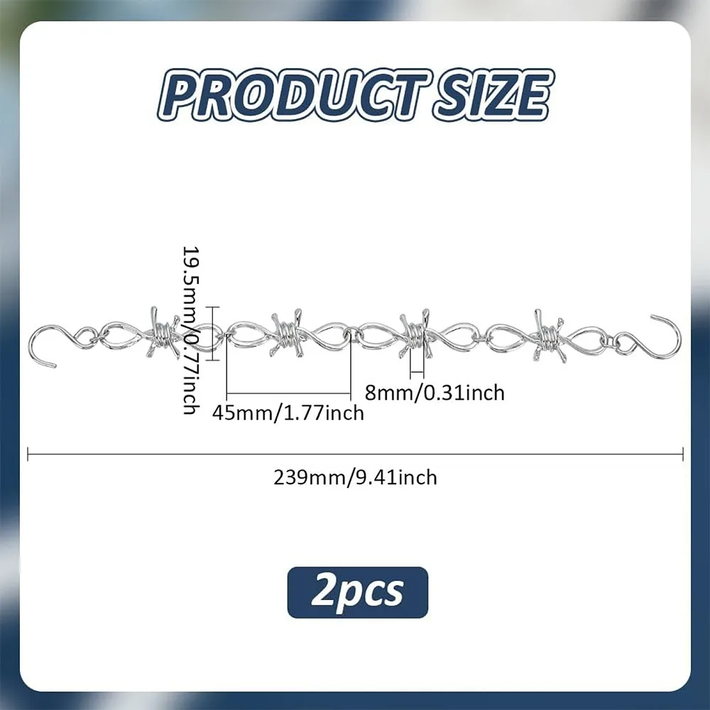2Pcs Alloy Thorns Shoes Chain with S Shape Clasp Platinum 239mm