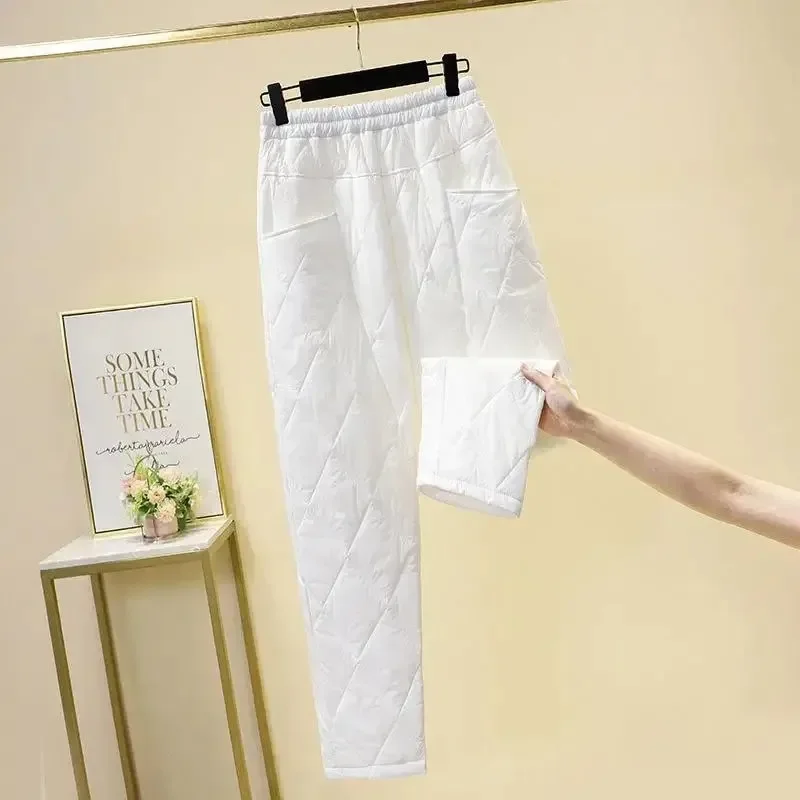 Large Size Lightweight Down Cotton Pants Women's Straight Diamond  Harem Pants Warm Straight High Waist Quilted Pants 2024