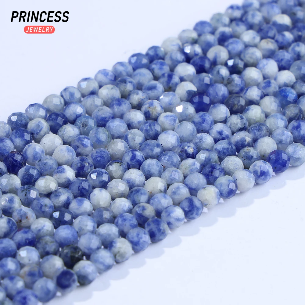 A+ Natural Spot Sodalite Facted Loose Beads 2.5MM 3.5MM 4MM for Jewelry Making Bracelet Necklace Stone Beads DIY Accessories