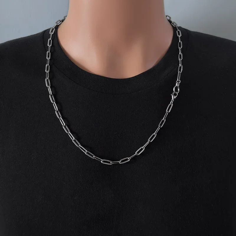 Ultra Light Pure Titanium Long O Link Chain Necklace for Men Women Sensitive Skin Anti-Allergy 5mm TA1 Titanium Chain Necklaces