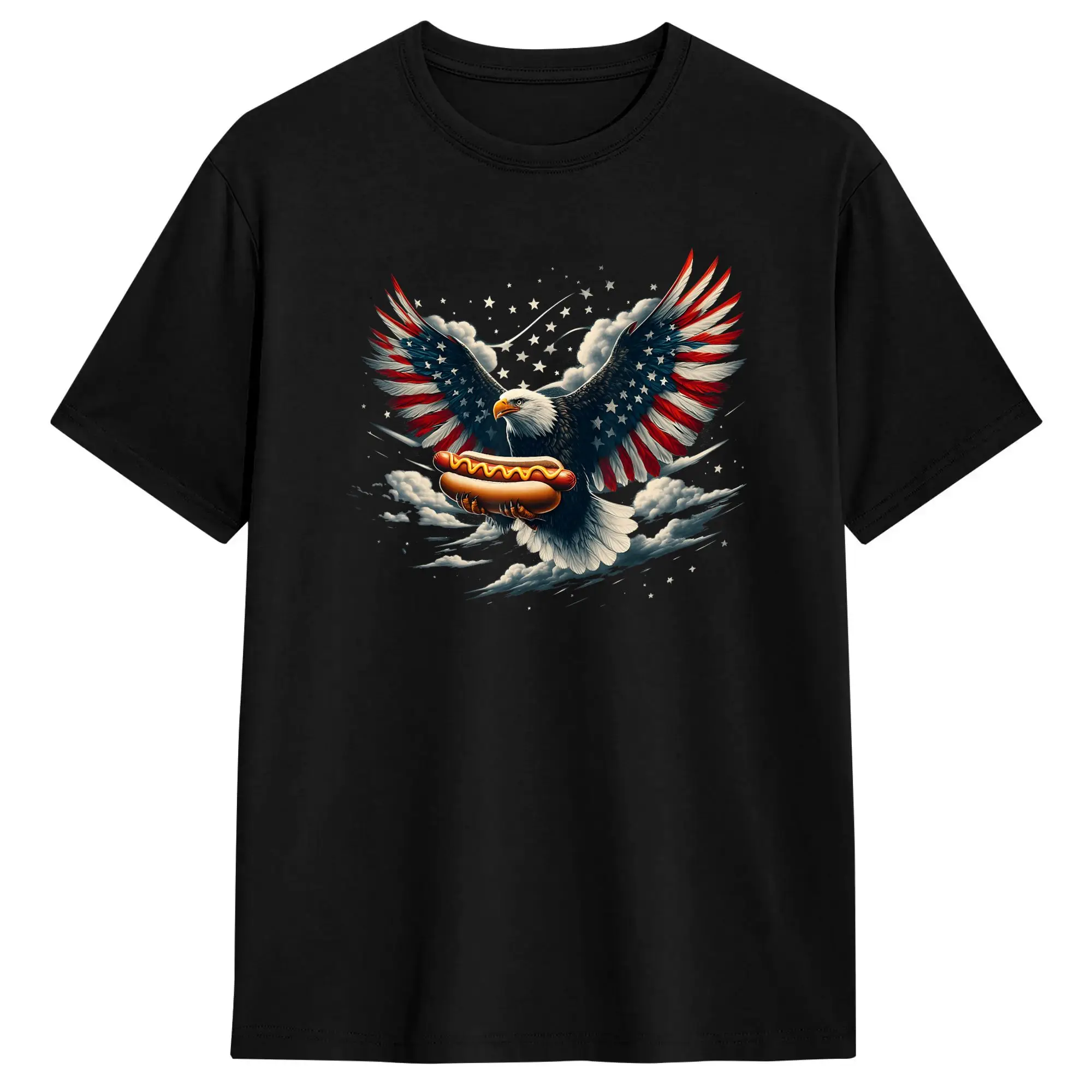 Men Eagle Hotdog 4th of July Patriotic American Flag Usa T-Shirts  100% Cotton Tops Summer Awesome Short Sleeve T-Shirt O-Neck