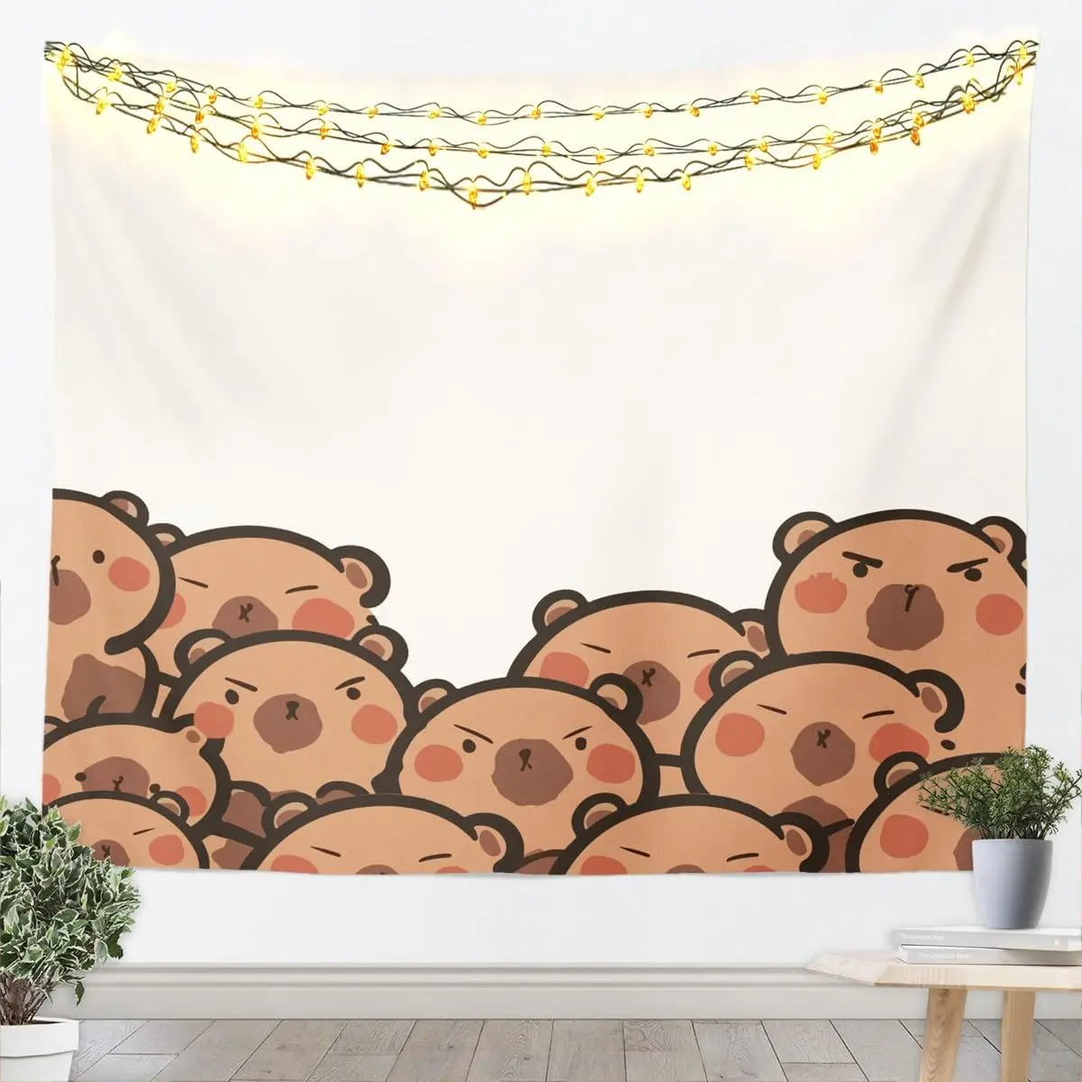 Cute Grumpy Bear Faces Tapestry, Cartoon Angry Bear Print Wall Hanging for Bedroom Living Room Dorm & Aesthetic Home Decor