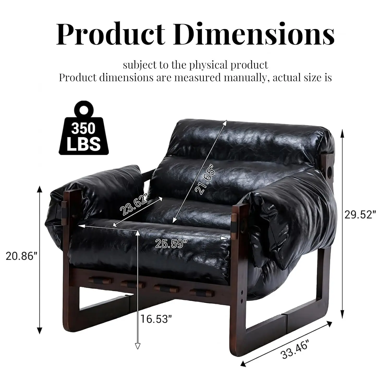 Leather Accent Chair Mid Century Wood Frame Removable Armrests Upholstered Cushion Bedroom Balcony Lounge Black, Customized