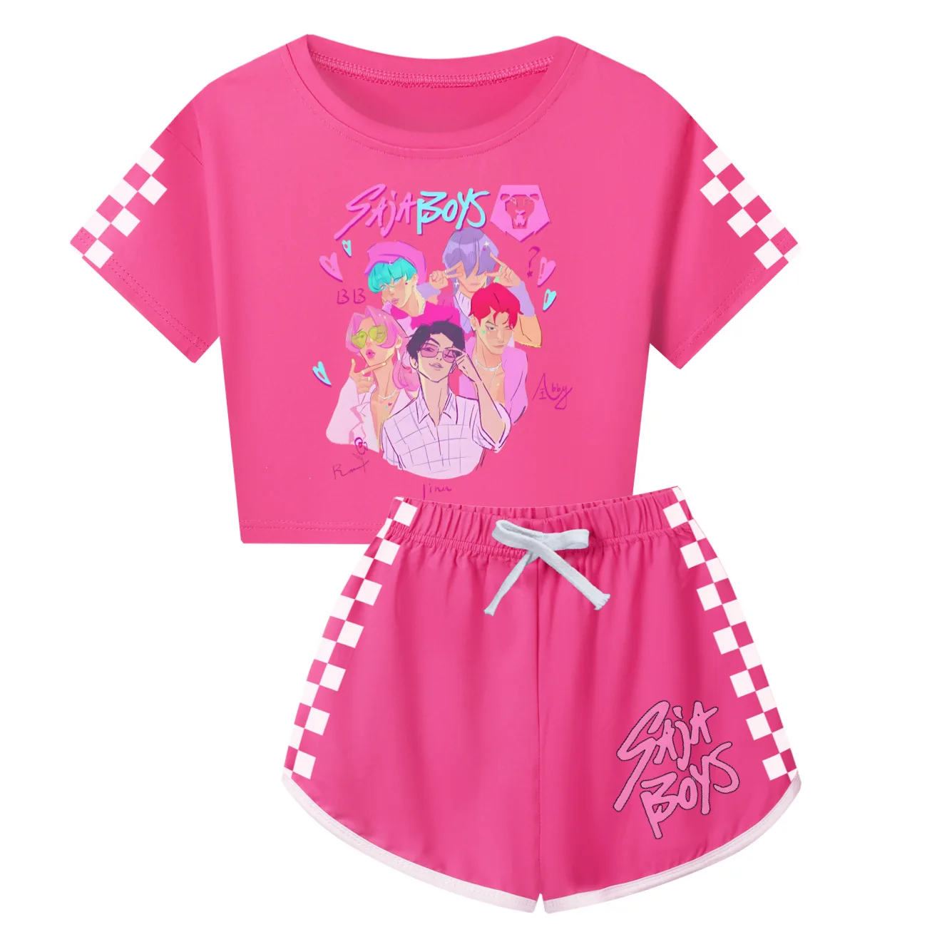 Ensemble 2 Pièces Kpop/Anime Pour Enfants - T-shirt Et Short Imprimés Demon Slayer Hunters - Survêtement été Fille Et Garçon