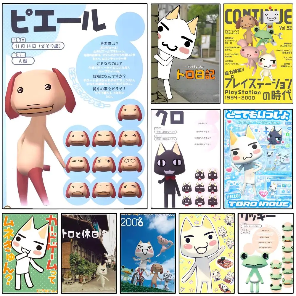 Affiche autocollante en papier imperméable, motif chat Kawaii Pastel I-Inoue Toro, décoration murale pour café, Bar, chambre