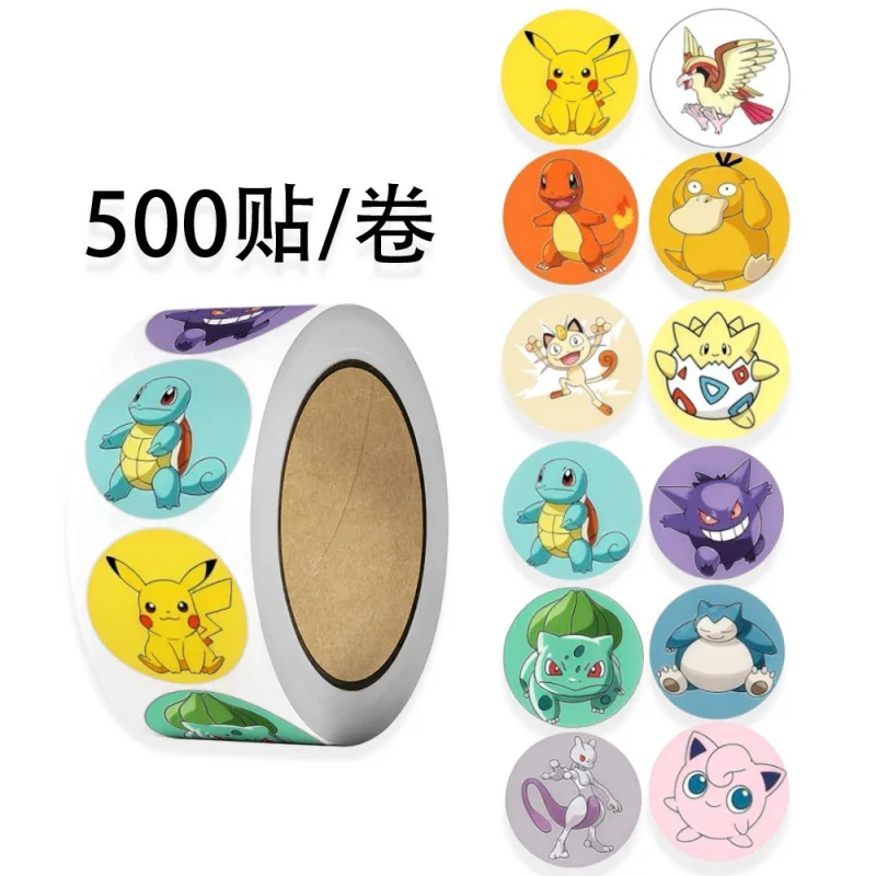 500pcs Pikachu Pokemon Stickers Set Cute Anime Cartoon Kids Decorative Round Scrapbook DIY