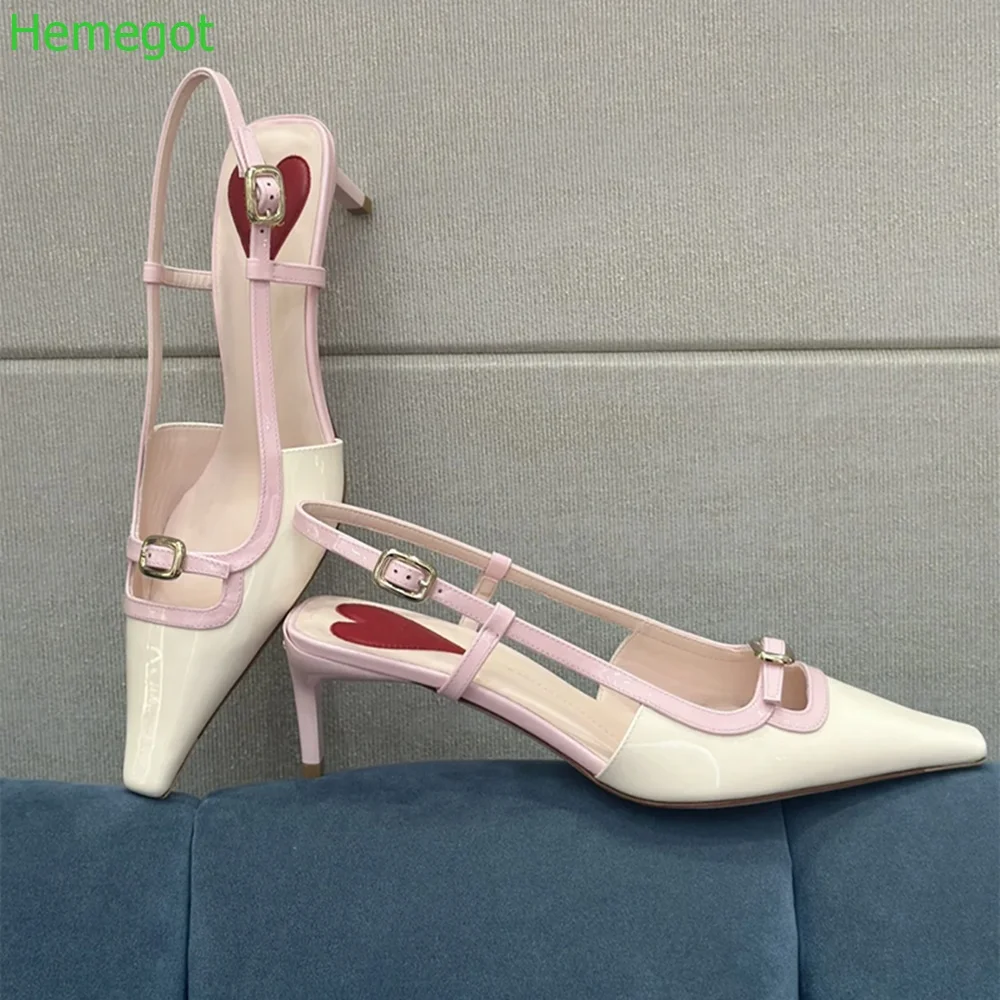 Mixed Colors Metal Decoration Sandals Pointed Toe Back Strap Thin Heels 2024 Spring New Casual Buckle Strap Fashion Women Sandal