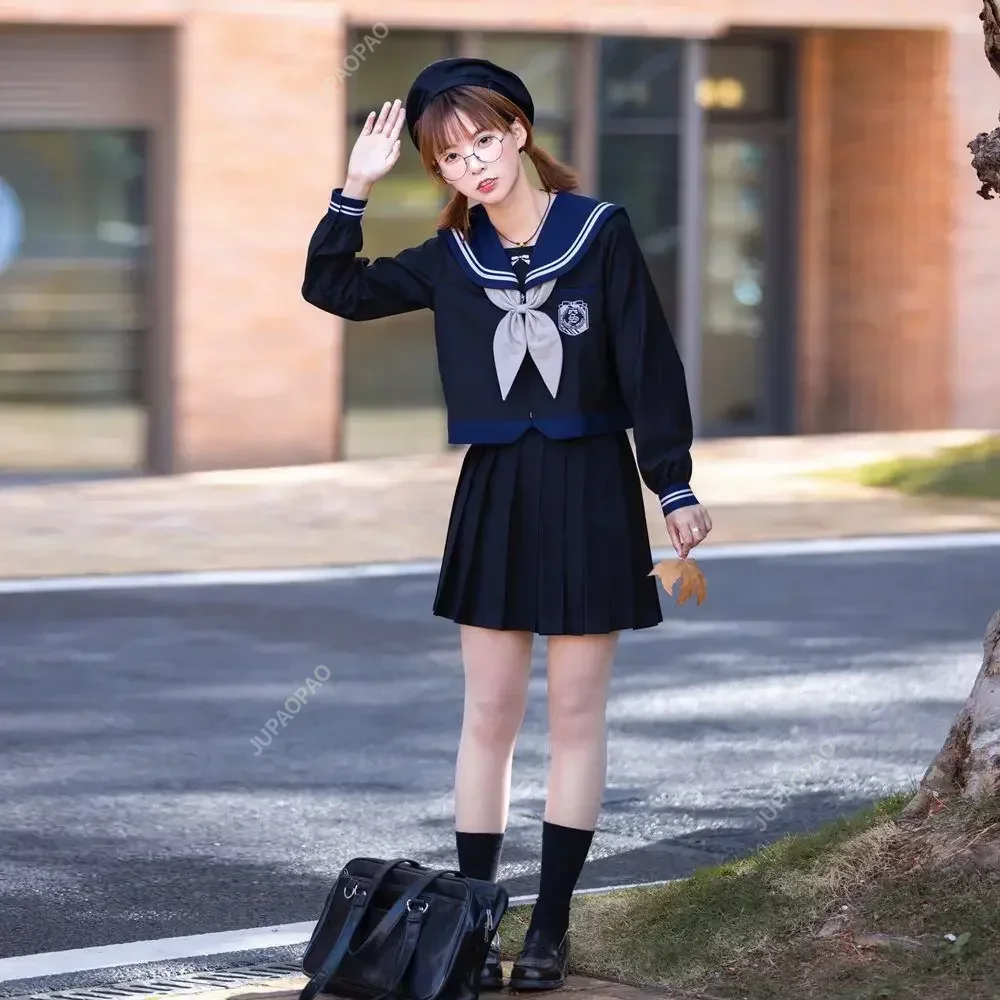 Japanese Korean Style S-XL Student Girls School Uniform Navy Clothing Feminine Navy JK Suit Sailor Shirt Pleated Skirt Cosplay