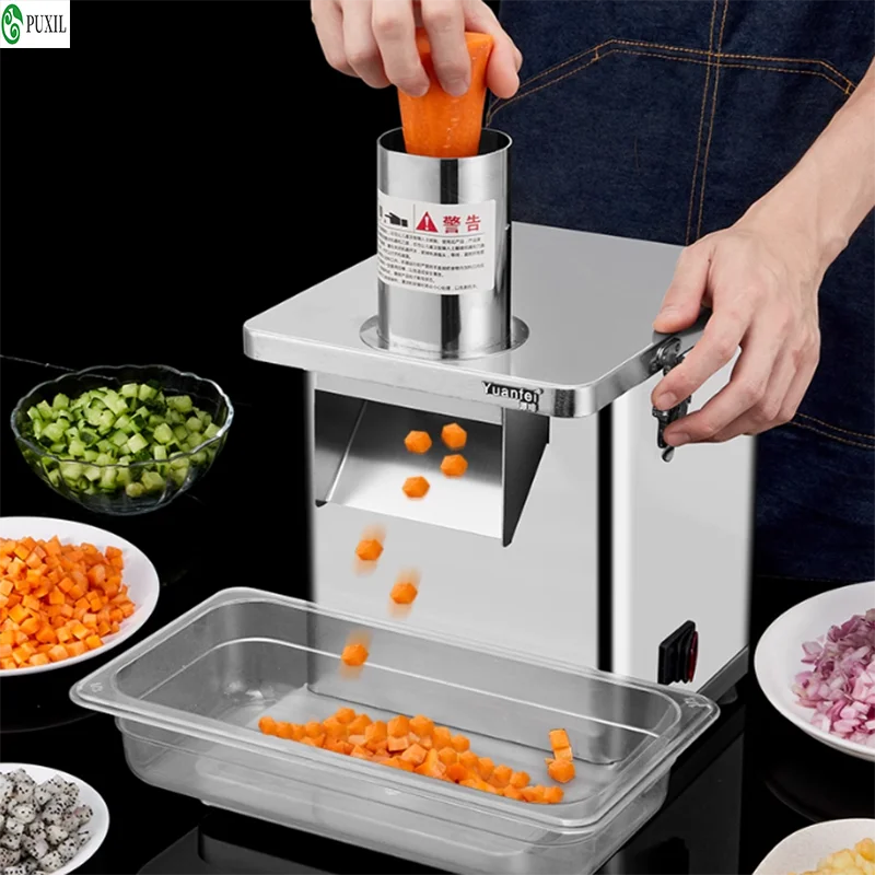 Commercial Electric Vegetable Cutter Fruit Slicer Tomato Pieces or Cube Cutting Stainless Steel Food Processor With 5 Blades