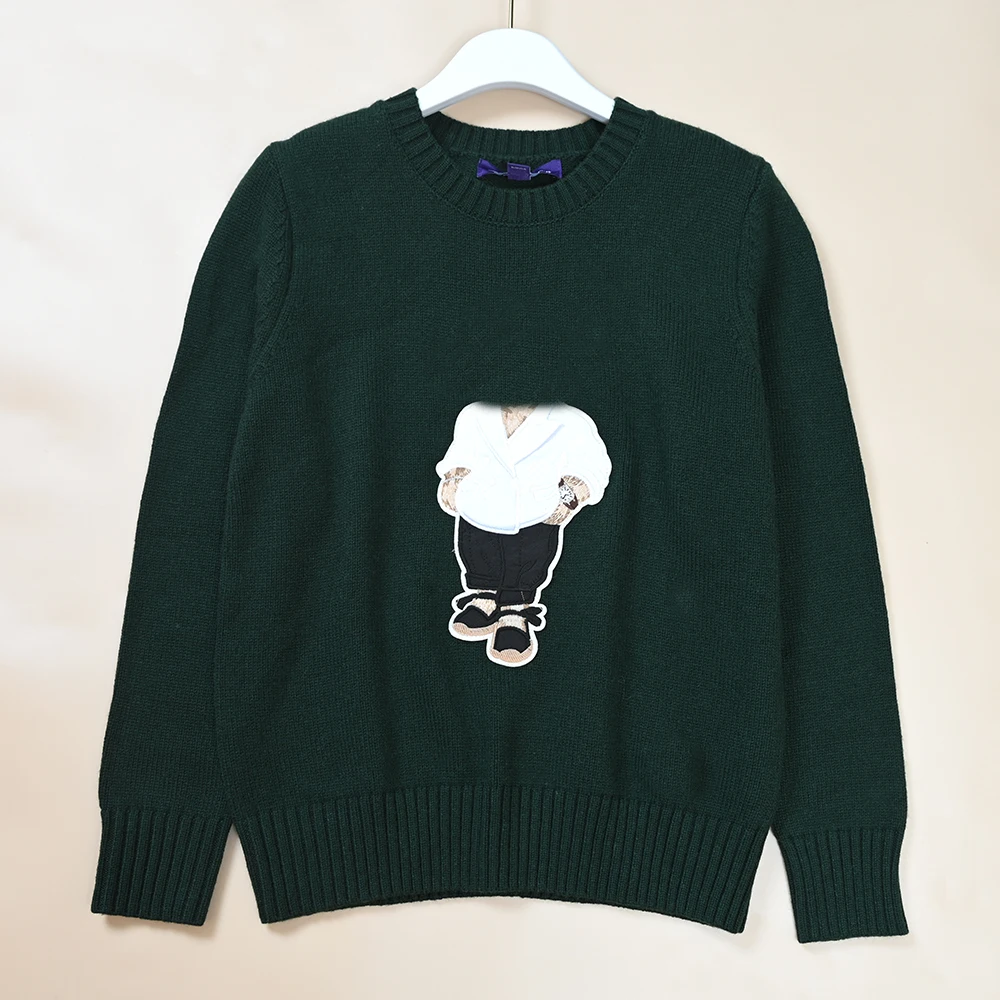 Suéter clásico de punto para otoño e invierno, tejido de Color con patrón de dibujos animados, largo, redondo, hilo de algodón Ne, prendas de punto para hombres y mujeres