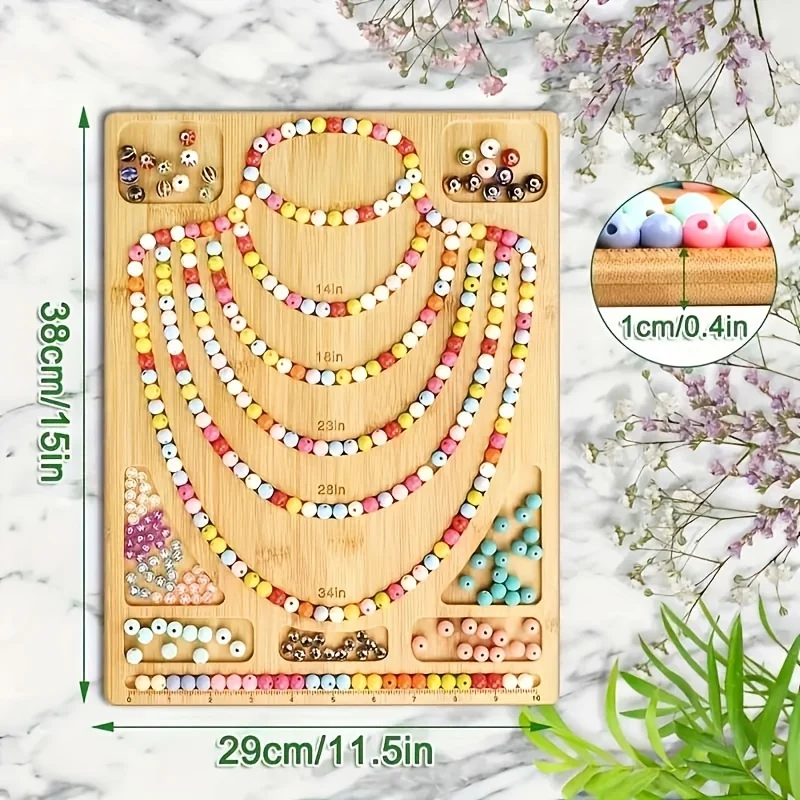 Bamboo Jewelry Making Kit DIY Necklace and Bracelet Design Board with Bead Storage for Craft Weaving and Display