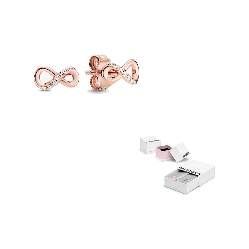 Boucles d'oreilles Pandora en alliage de cuivre et argent pour femme, couleur or rose