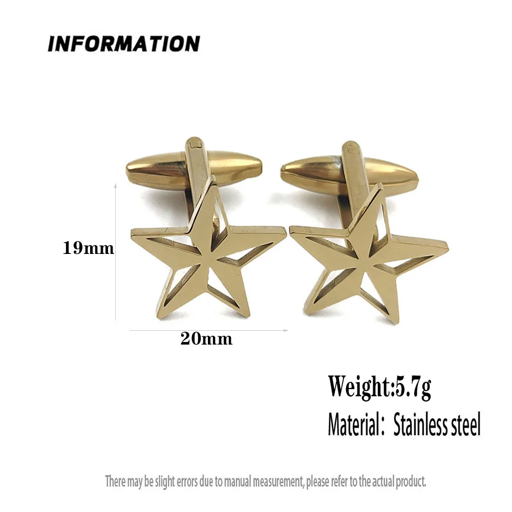 Five-pointed star stainless steel metal cufflinks, ceremony suit formal wear outdoor party, high quality and fashion