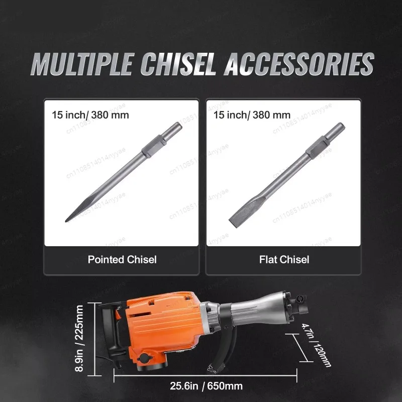 Electric Hammer 2 Chisel Bits With Plastic Toolbox Demolition Jack Hammer Concrete Breaker 2200W