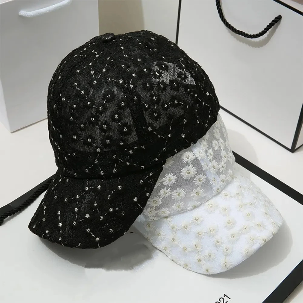 2025 Summer Lace Baseball Cap Embroidered Flowers Mesh Duck Tongue Hat Breathable Sunscreen Hat For Women Girls