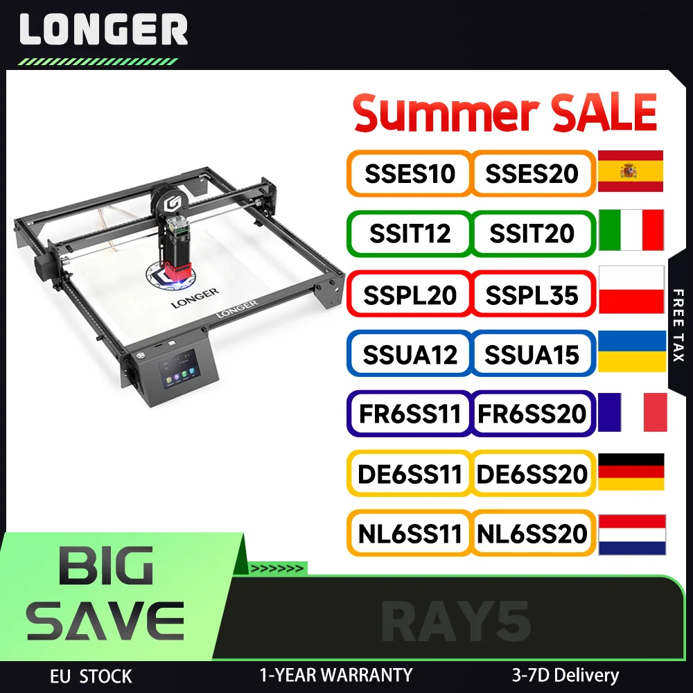 Graveur laser LONGER RAY5, jeu de puces 32 bits, connexion WIFI, avec écran tactile et sculpture hors ligne, laser ultrafin et puissant