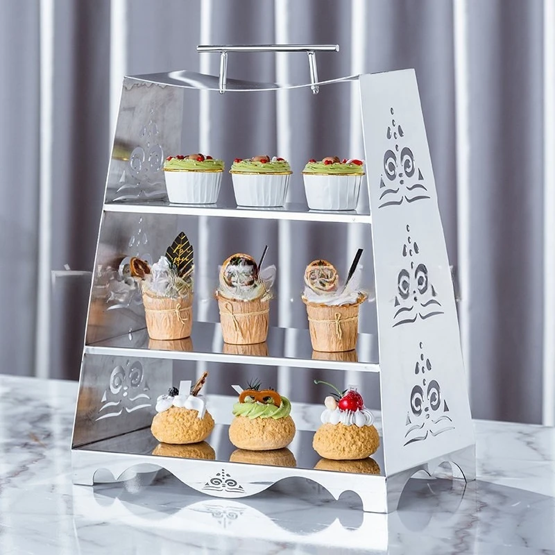 Afternoon tea snack rack three-layer fruit tray cake coffee break table British hotel dessert table ornament display stand