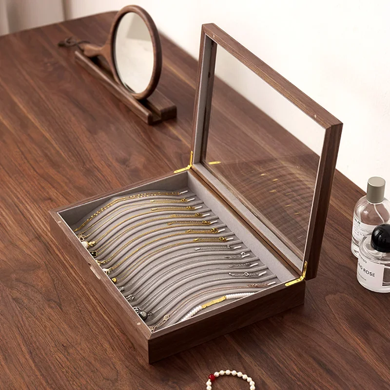 

Black walnut solid wood necklace storage box for anti-knotting