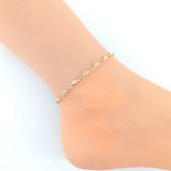 18K Gold Plated Stainless Steel Anklet Women Ankle Jewelry 23-28cm Sparkling Leave Bling Bling Charm 9-11