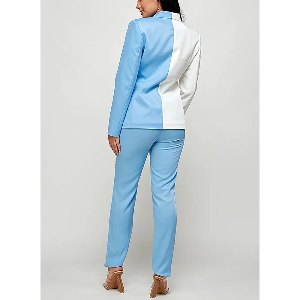 Fashion Patchwork Double Breasted Woman Suits 2 Pieces Blazer+Pants Set Formal Party Sets Office Lady Daily Sets