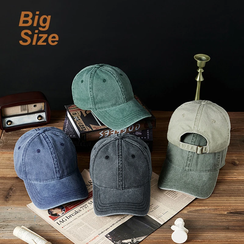 High Quality Distressed Denim Large Size Baseball Cap for Men Adjustable Hat Big Head Fashion