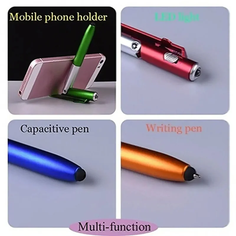Multi functional phone holder LED folding light pen printing advertisement four in one touch capacitortouch screen ballpoint pen