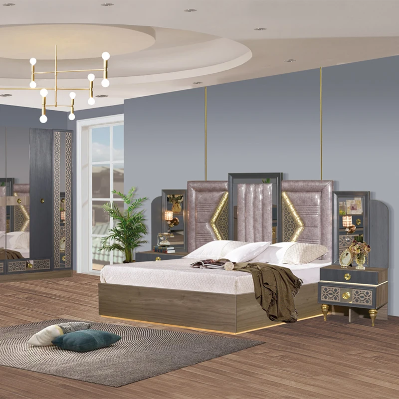 2024 Design Queen Bed Home Furnishing Full King Modern Furniture Turkish Luxury Custom Bedroom Set High Quality MDF