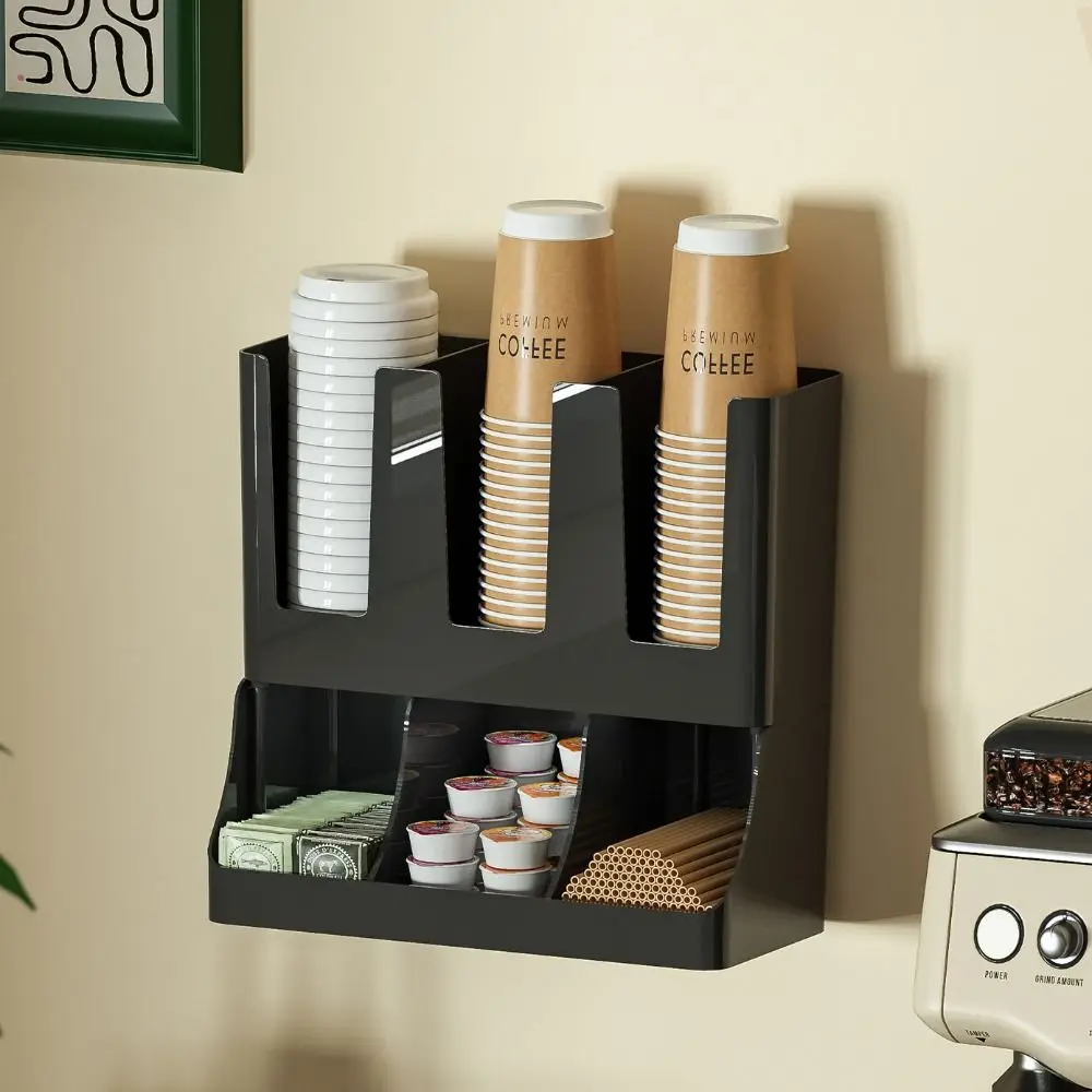 6 Compartments Upright Paper Cup Dispenser Space Saving Stackable Cup Organizer Rack Stable Multi-Functional Bar Cup Storage