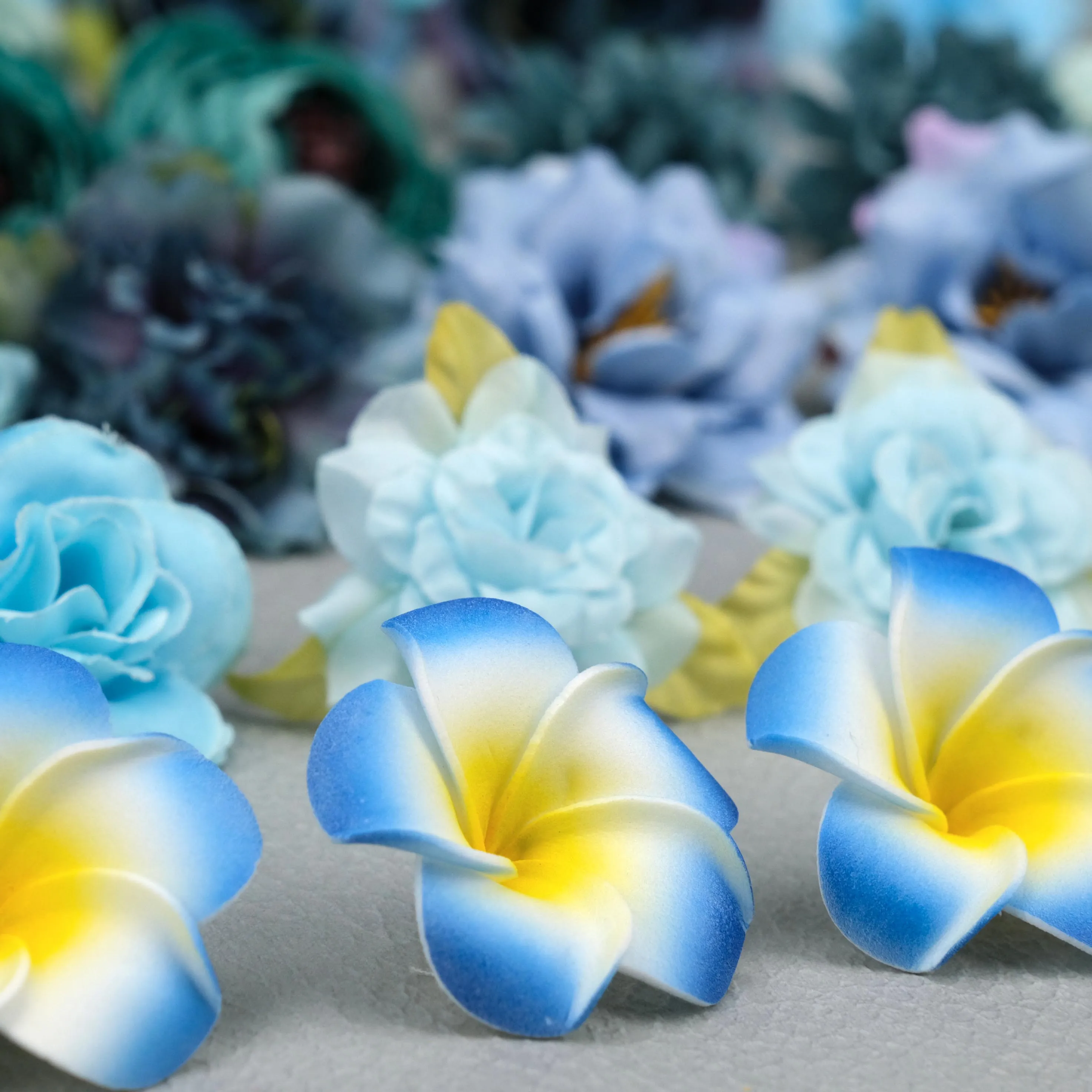 58Pcs Blue Artificial Silk Flower Heads Combo Set For DIY Craft Gift Box Garland Flower Wall Ornament Decor Fake Rose Frangipani