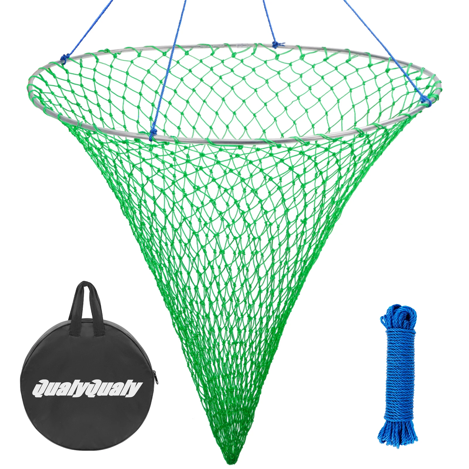 

QualyQualy 1 Pc Fishing Net Foldable Drop Net for Pier Fishing with Rope Landing Net with Durable Soft Steel Hoop and Large Mesh