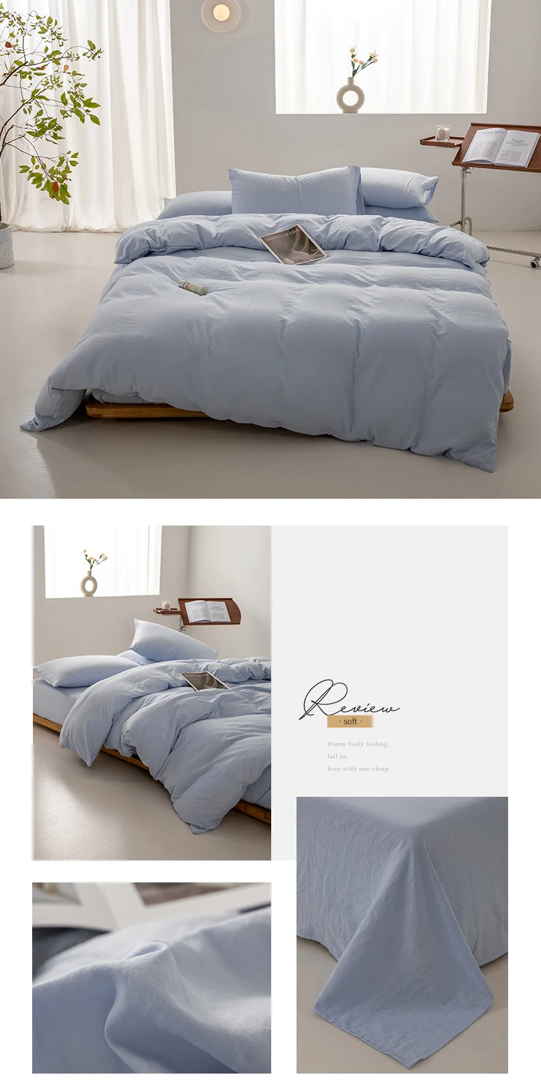 1pc Solid Color Duvet Cover 100% Washed Cotton Quilt Cover Japanese Minimalist Style Bedding Single Double King Queen Size Bed