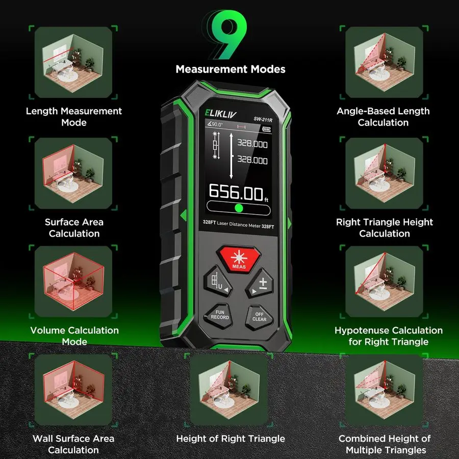 أداة قياس ليزر مزدوجة مع حامل ثلاثي القوائم، مقياس مسافات ليزر ثنائي 656FT 200M، قياس ليزر قابل لإعادة الشحن بدقة 13 بوصة #2