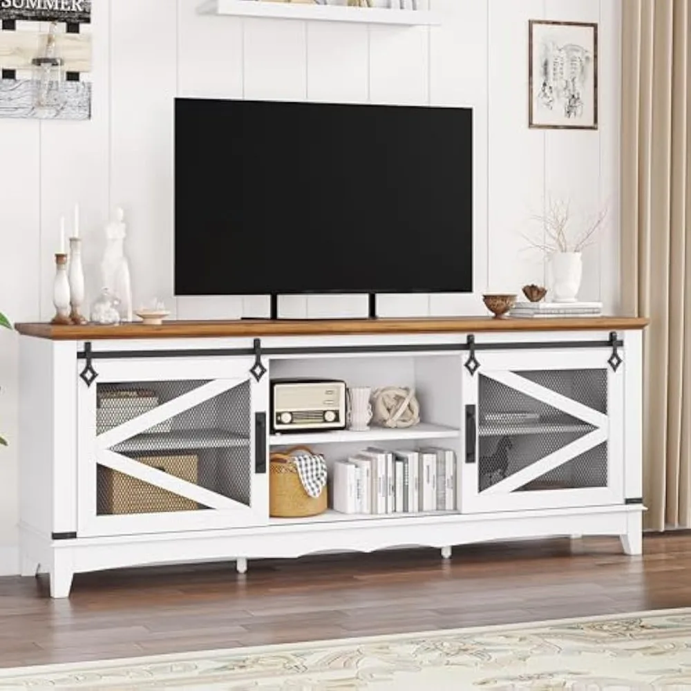 75-inch entertainmentcentrum witte tv-console modern hout met schuifdeur en verstelbare plank voor woonkamer slaapkamer