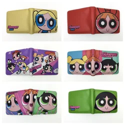 Anime Powerpuffs-Porte-cartes en cuir portable pour hommes et étudiants, portefeuille de dessin animé, fermeture éclair courte, pièce de monnaie d'hectare tr/min, 600