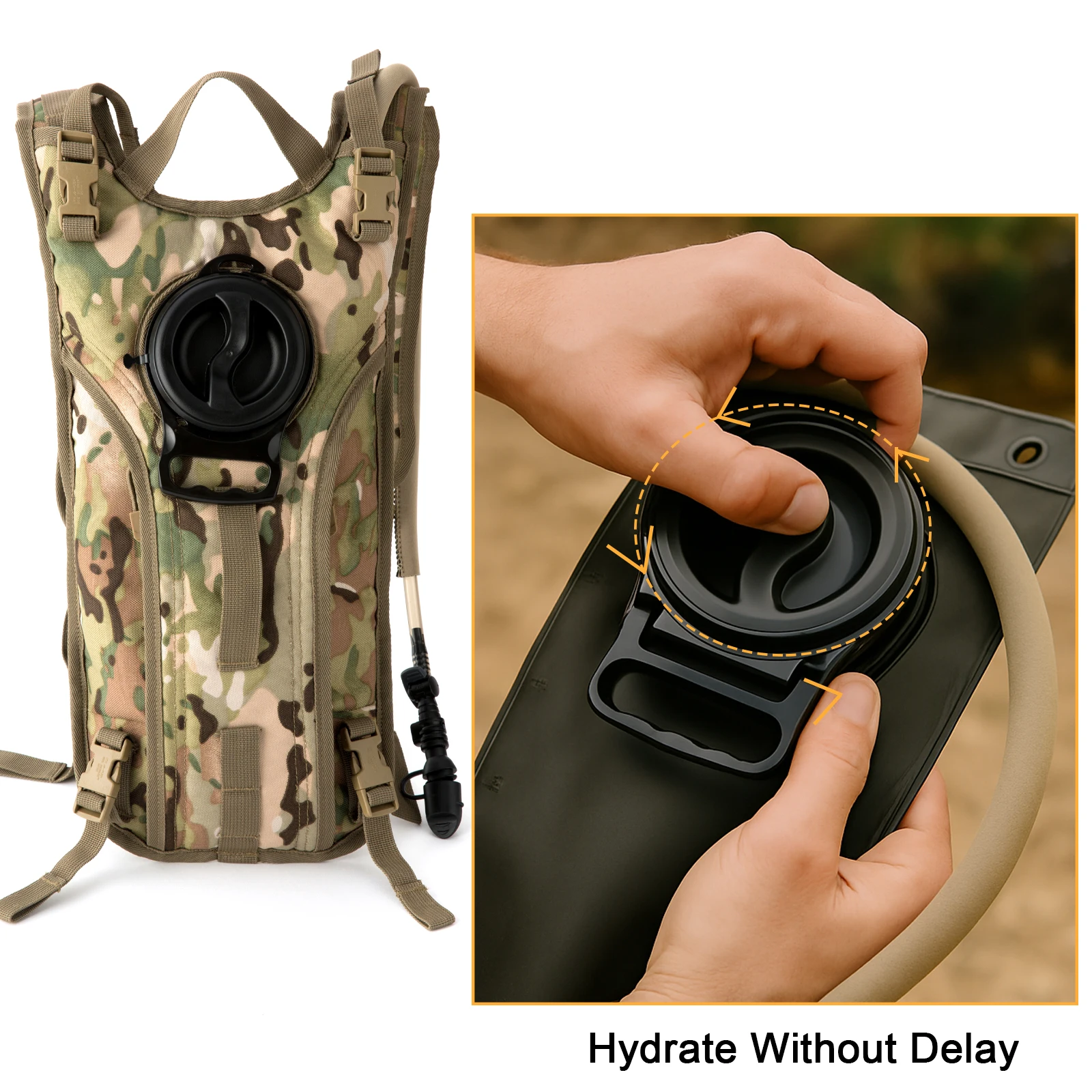 Military ILBE Laser Cut Tactical Backpack 1000D Waterproof With Hydration Pack & Radio Pouch 120L Capacity Camo