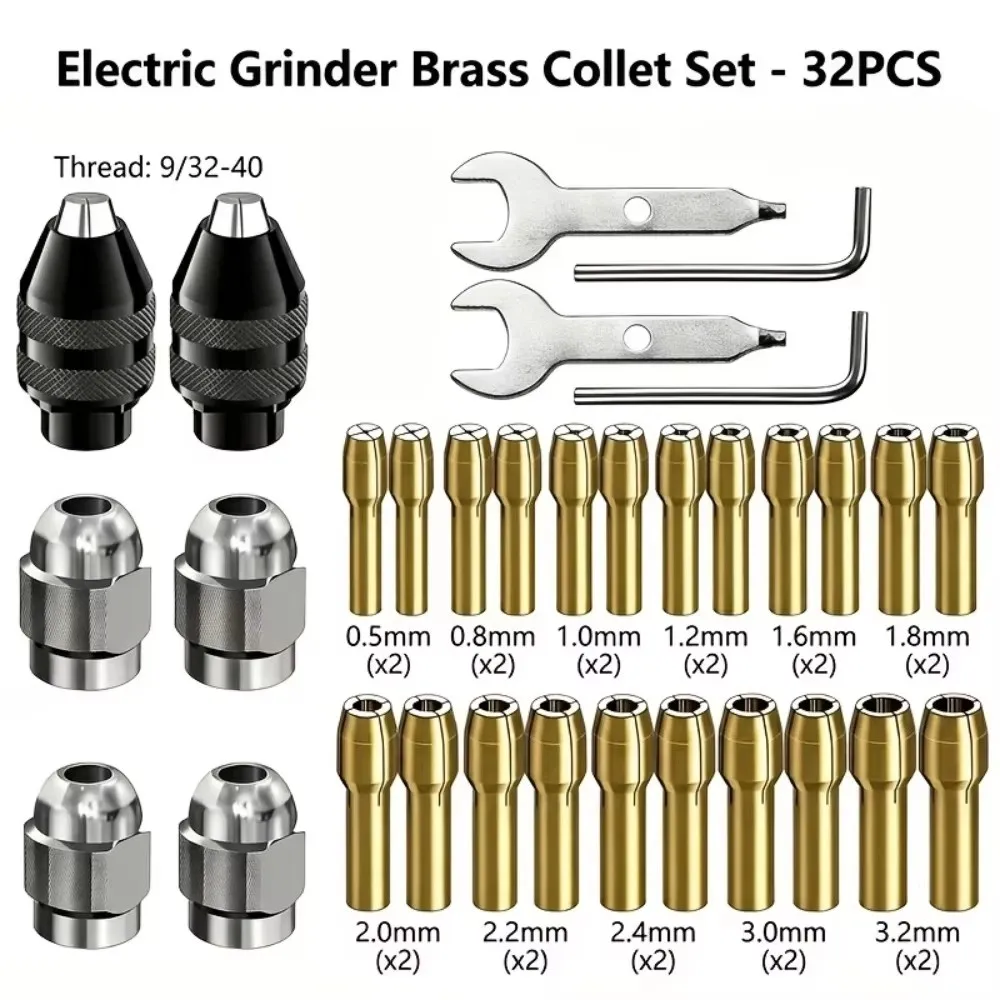 32-teiliges tragbares Haushalts-Drehwerkzeug-Set, Bohreradapter-Werkzeugset, Spannfutter- und Muttern-Set, geeignet für Heimreparaturen und kleine DIY-Werkzeuge – Detail 1