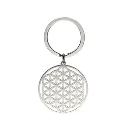 Stainless Steel Hollow Flower Of Life Pendant Keychain Key Chain Ancient Egyptian Mystical Jewelry