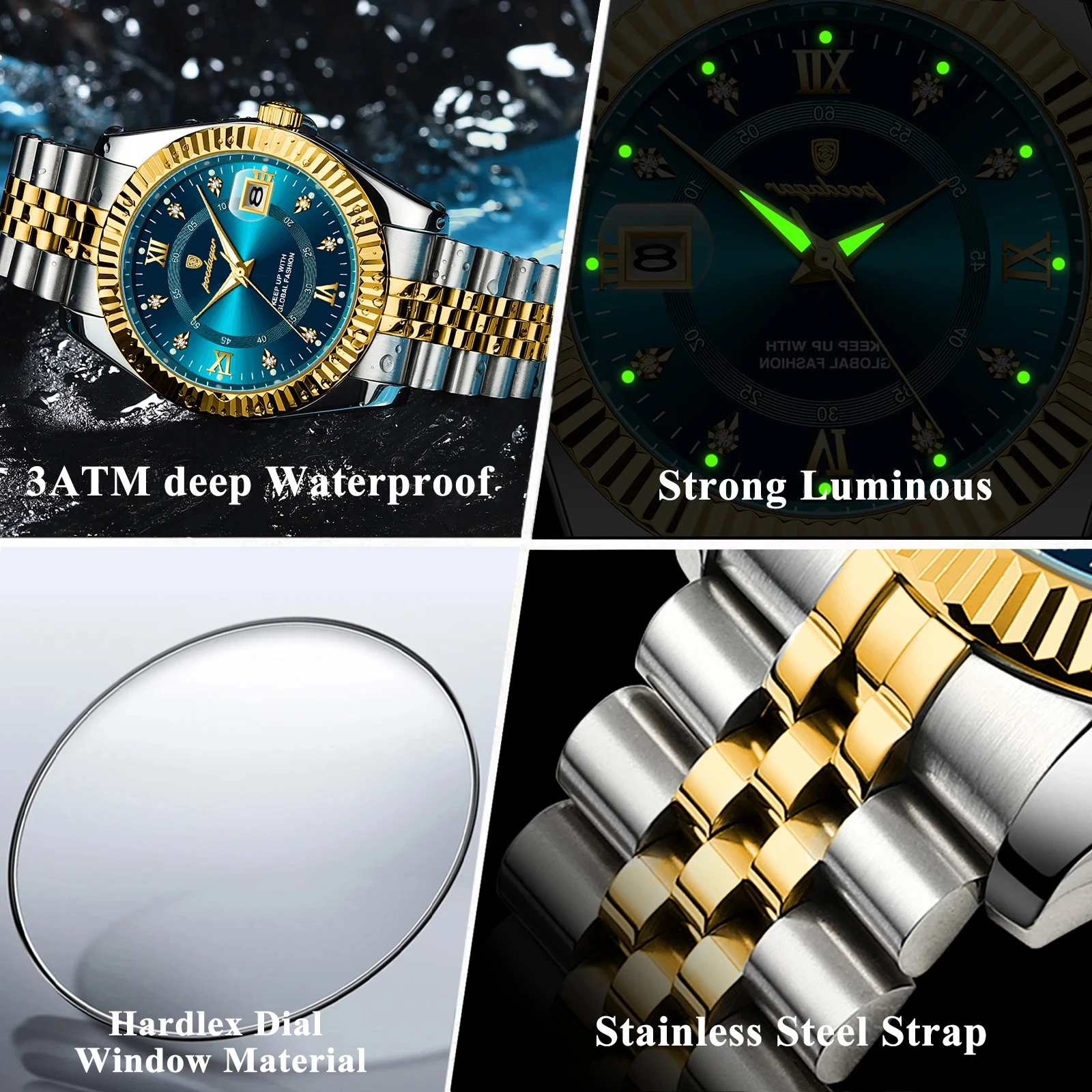 POEDAGAR Luxury Sport Wrist Watch For Man Waterproof Luminous Date Men Watch Quartz Stainless Steel Men\'s Watches Male Reloj+box