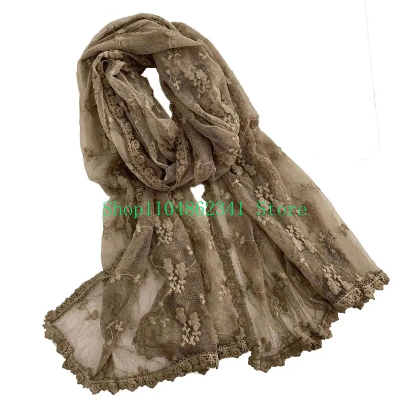 

652F Luxury Floral Embroidered Scarf Premium Polyester Fabric Soft Wrap Fashion Accessory