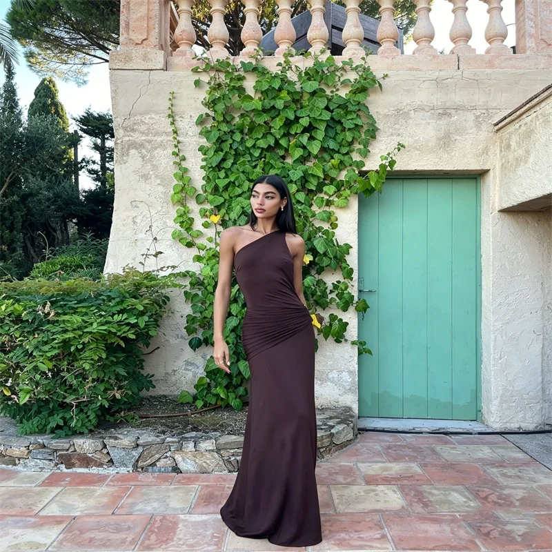Black Prom Dress Sexy One Shoulder Sleeveless Backless Long Sheath Party Gown Casual Beach Holiday Guest Birthday Robe