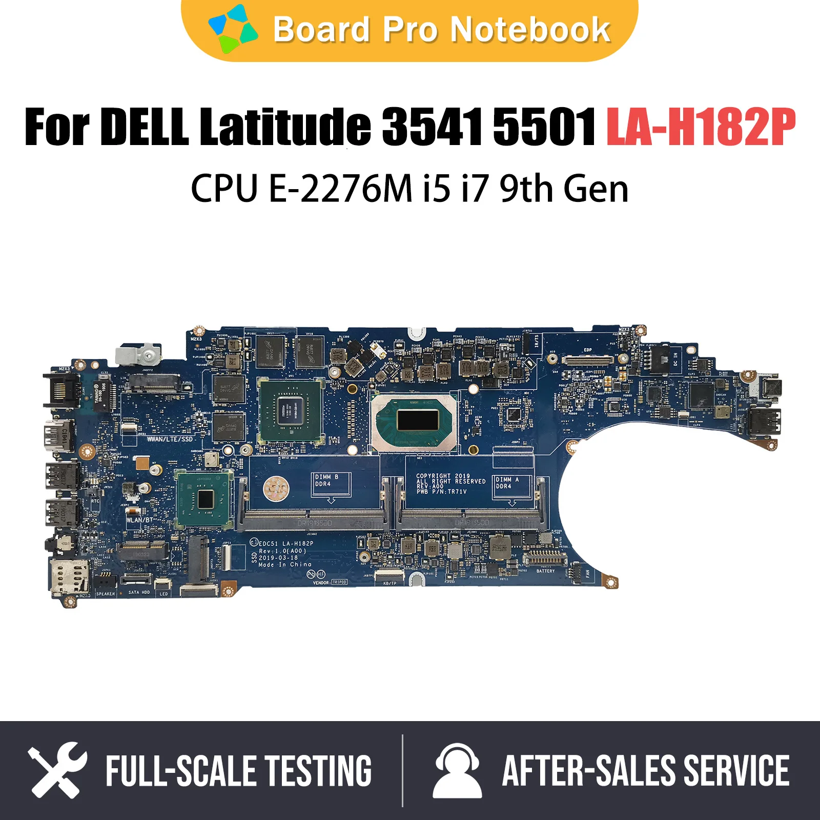 LA-H182P Mainboard For DELL Latitude 3541 5501 Laptop Motherboard P620 MX150 2G 4G 0PGNF9 04RMN5 0P8C39 CPU E-2276M i5 9th