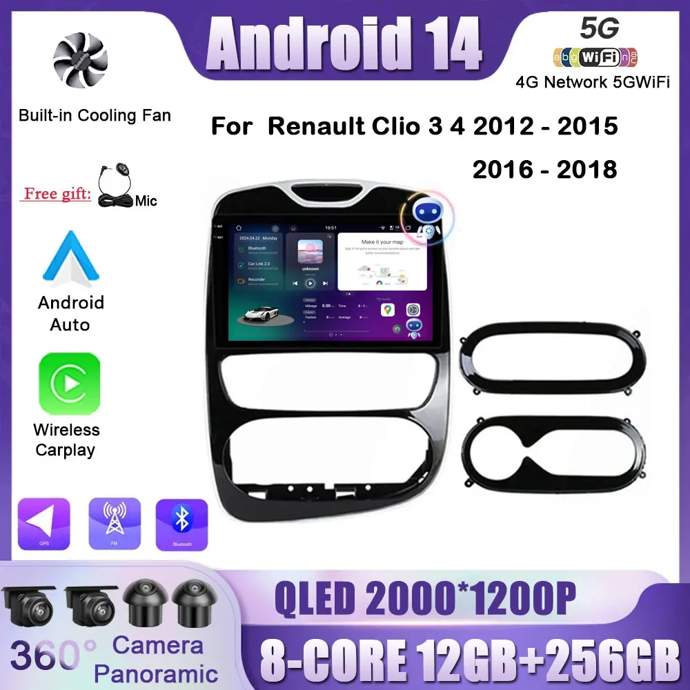 Autoradio Android 14 de 10 Pouces avec Navigation GPS, Audio Stéréo, Lecteur de Limitation Vidéo, pour Voiture Renault Clio 3, 4 (2012-2015,